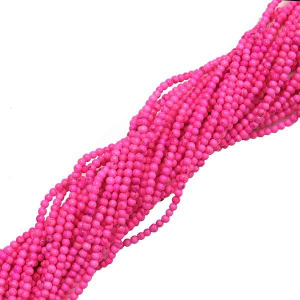 3mm Hot Pink Stabilized Turquoise Round Beads