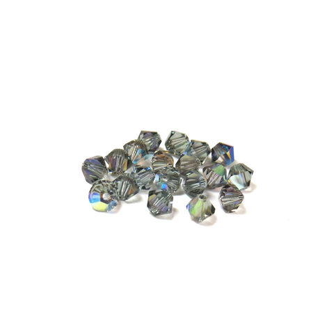 Swarovski Crystal, Bicone, 4mm - Black Diamond AB; 20 pcs