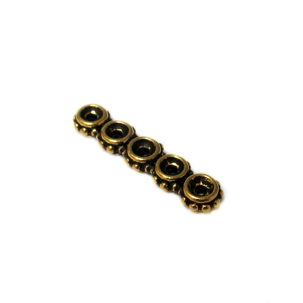 TierraCast- Five Hole Flower Spacer, Antique Gold, 26x6mm: 1 piece