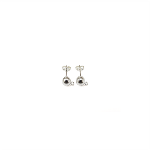Ball Ear With Ring, Sterling Siver, 6mm; 1 pair