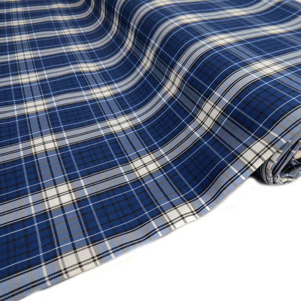 School Plaid, Blue Black White, 60" Wide; 1 yard