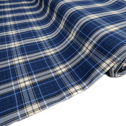 School Plaid, Blue Black White, 60" Wide; 1 yard
