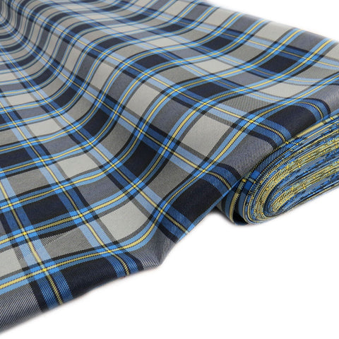 School Plaids, Gray Blue Yellow, 60" Wide; 1 Yard