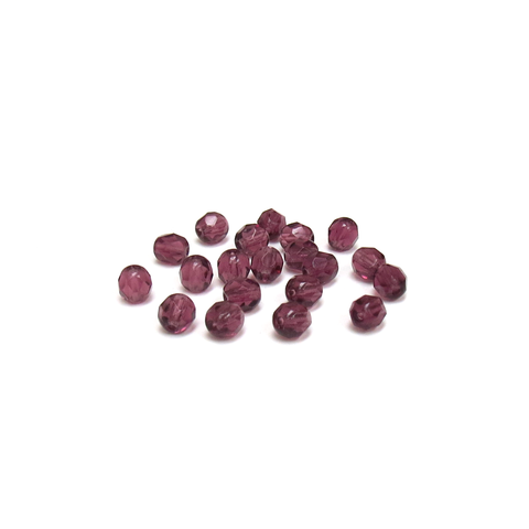 Amethyst, Round Faceted Fire Polished; 6mm - 20 pcs