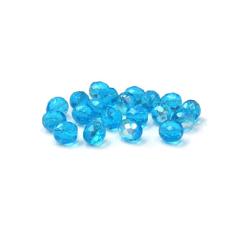 Aqua AB, Round Faceted Fire Polished, 10mm - 20pcs
