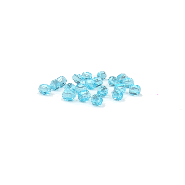Aquamarine, Round Faceted Fire Polished; 4mm - 20 pcs