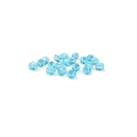 Aquamarine, Round Faceted Fire Polished; 4mm - 20 pcs