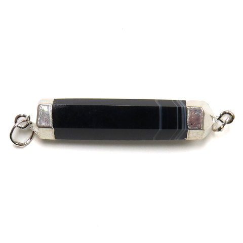 Black Agate Point Connector- Silver