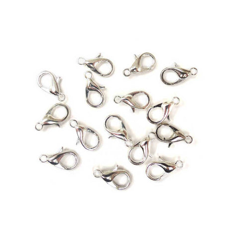 Alloy, Lobster Claw 2 Silver-12mm; 15pcs