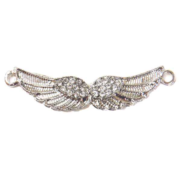 Angel Wings Connector with Rhinestones; Silver