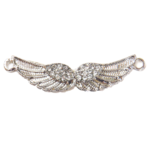Angel Wings Connector with Rhinestones; Silver