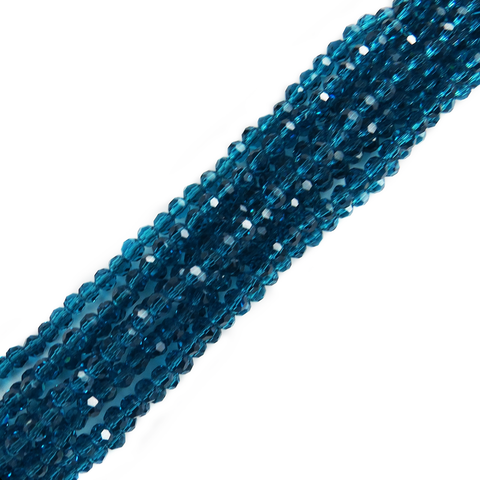 Aqua, Round Faceted Glass Bead, 4mm; 1 strand