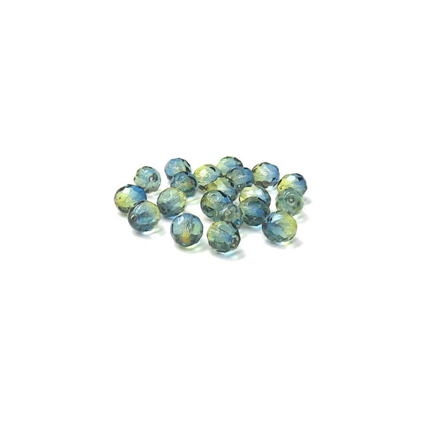 Blue/Green, Round Faceted Fire Polished, 8mm - 20 pcs