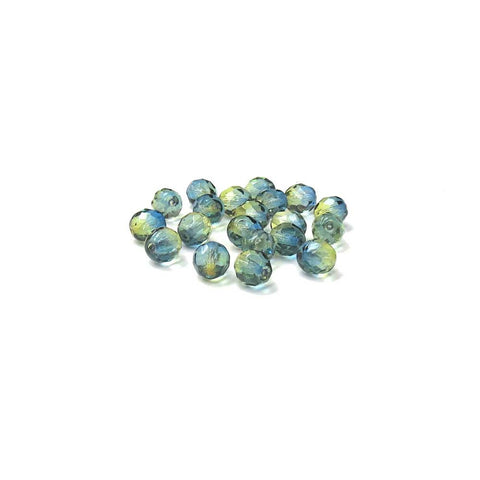 Blue/Green, Round Faceted Fire Polished, 8mm - 20 pcs