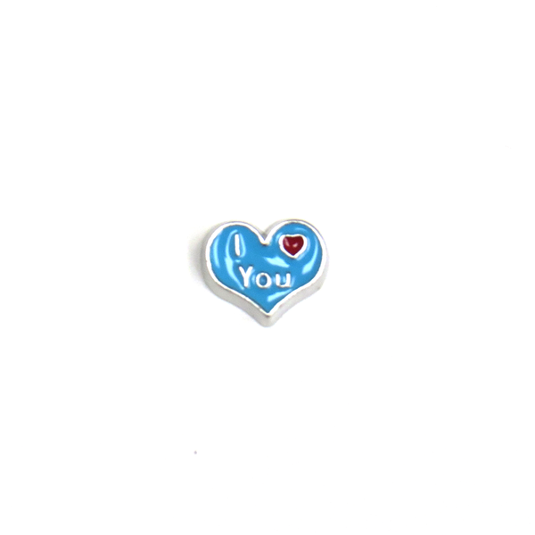 Blue I Love You Heart - Floating Charm