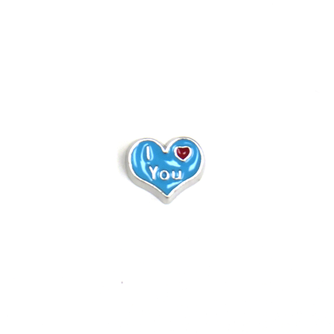 Blue I Love You Heart - Floating Charm