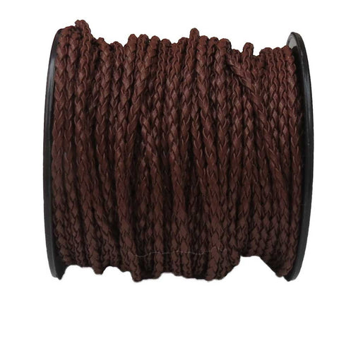 Braided Synthethic Leather Cord, Dark Brown; 2.5mm - Per Yard