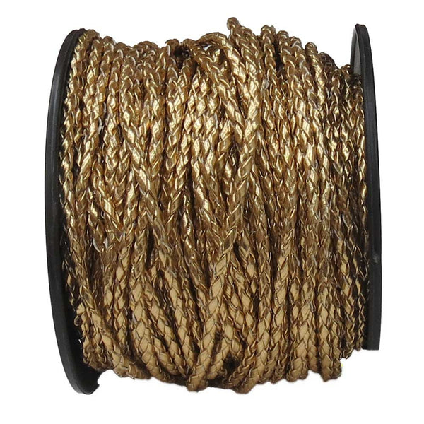 Braided Synthetic Leather Cord, Gold; 3.5mm - Per yard