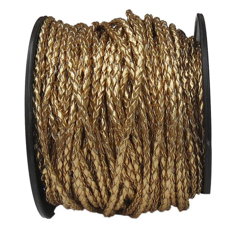Braided Synthetic Leather Cord, Gold; 3.5mm - Per yard