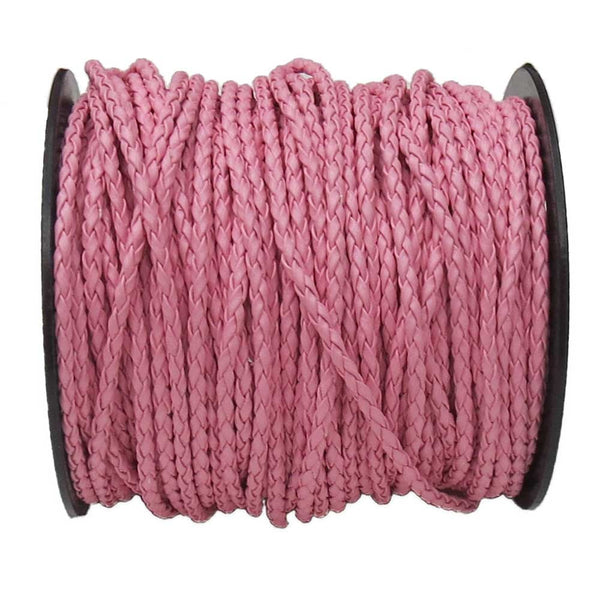 Braided Synthetic Leather Cord, Pink; 2.5mm - Per Yard