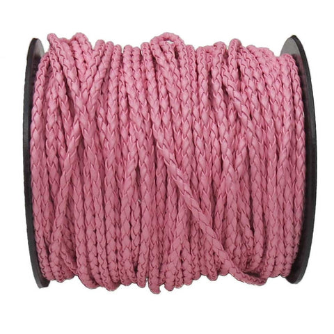 Braided Synthetic Leather Cord, Pink; 2.5mm - Per Yard