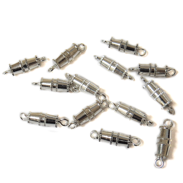 Barrel Clasp 2, Silver Plated Brass-9x4mm; 12pcs