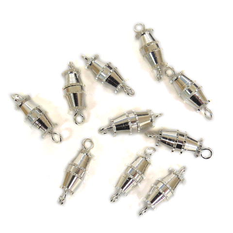 Barrel Clasp, Silver Plated Brass-10x5mm; 10pcs