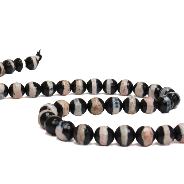 Black with Pink Stripes Faceted Agate, 8mm