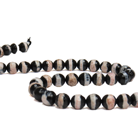 Black with Pink Stripes Faceted Agate, 8mm