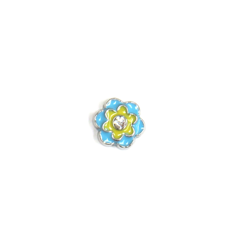 Blue and Green Flower with Rhinestone - Floating Charm