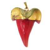 Gold Agate Shark Tooth Pendant, Coral Pink, 48x37mm; 1 piece