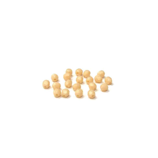 Cream Opaque, Round Faceted Fire Polished; 4mm - 20 pcs