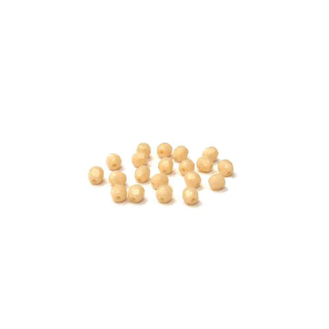 Cream Opaque, Round Faceted Fire Polished; 4mm - 20 pcs