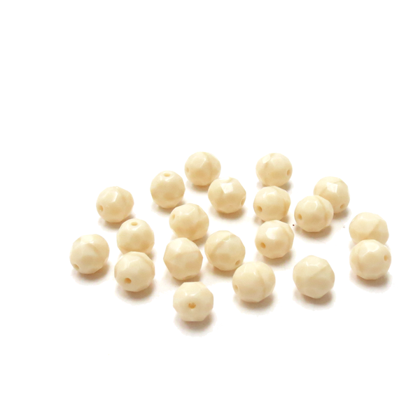 Cream Opaque, Round Faceted Fire Polished Beads; 8mm-20 pcs