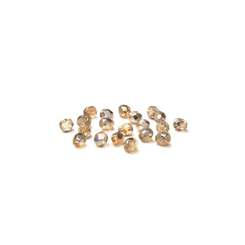Crystal Gold, Round Faceted Fire Polished; 4mm - 20 pcs