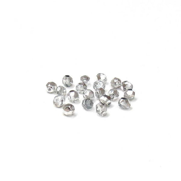 Crystal Silver, Round Faceted Fire Polished; 6mm - 20 pcs