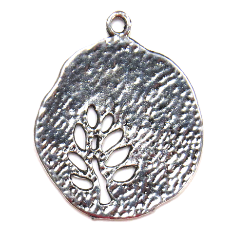 Carved Tree Charm- Antique Silver