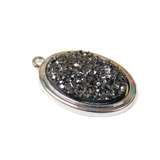 Charcoal Grey AB Druzy Resin Pendant; Large - Silver