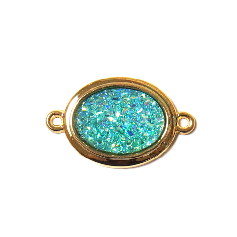 Blue AB Druzy Resin Connector; Small - Gold