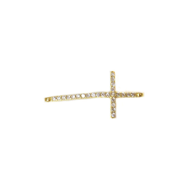 Cross with Rhinestones Connector, Gold Filled, 29x4mm; 1 piece