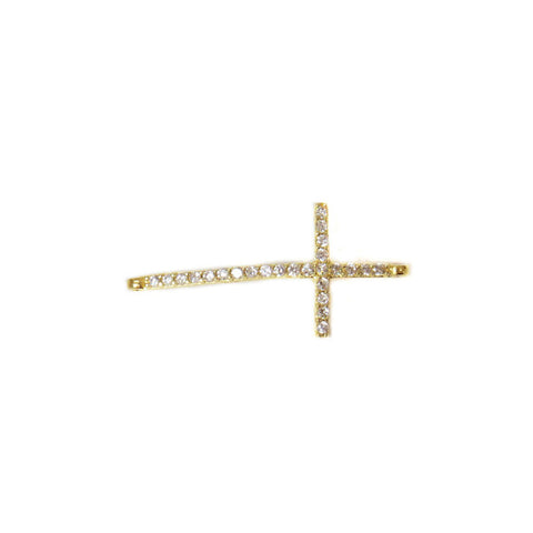 Cross with Rhinestones Connector, Gold Filled, 29x4mm; 1 piece