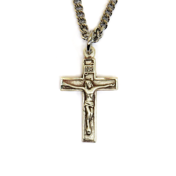 Crucifix Religious Necklace, 18" Long, Sterling Silver; 1 piece
