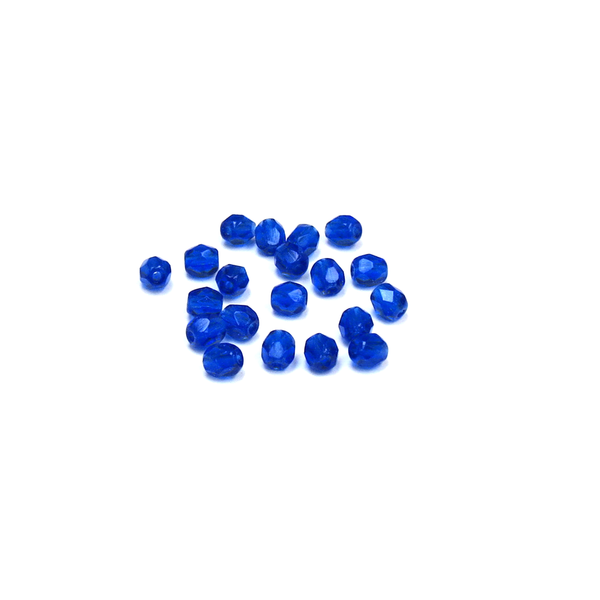 Cobalt, Round Faceted Fire Polished; 4mm - 20 pcs