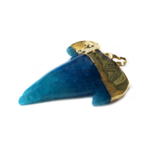 Gold Agate Shark Tooth Pendant, Deep Blue Sea, 46x35mm; 1 piece