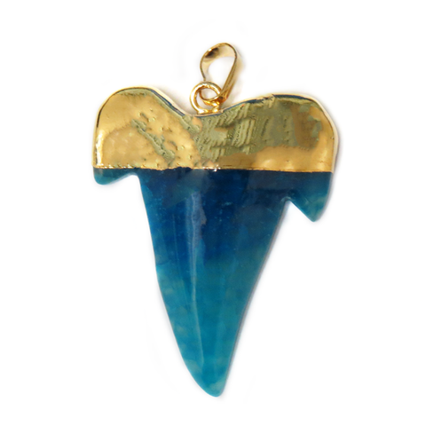 Gold Agate Shark Tooth Pendant, Deep Blue Sea, 46x35mm; 1 piece
