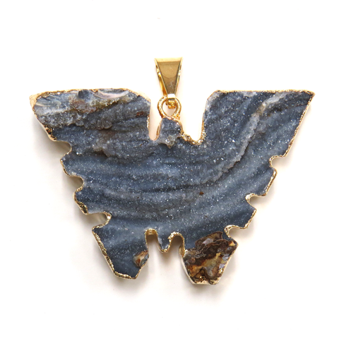 Druzy Chalcedony Butterfly Pendant; Gold- 1 piece