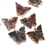 Druzy Chalcedony Butterfly Pendant; Gold- 1 piece