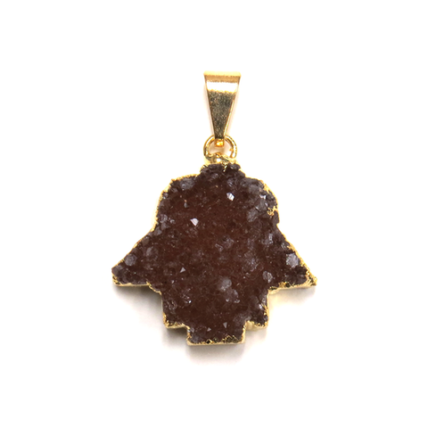 Druzy Hamsa Pendan; Mustard- Gold