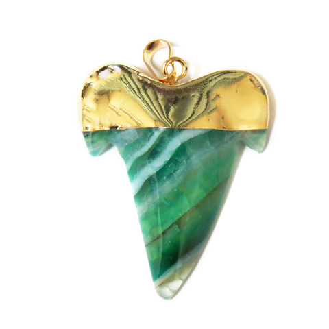 Gold Agate Shark Tooth Pendant, Algae Green, 47x37mm; 1 piece
