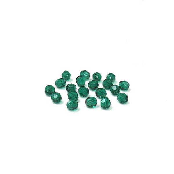 Emerald, Round Faceted Fire Polished, 6mm; 20- pcs